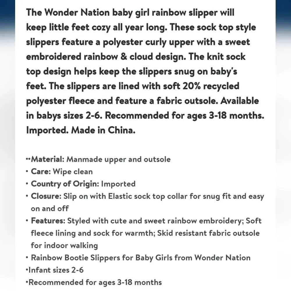 Wonder Nation Baby Girls Rainbow Bootie Slippers Size 5
